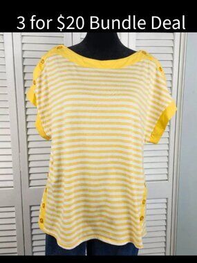 Tru Self Yellow White Striped Tee Large Coastal